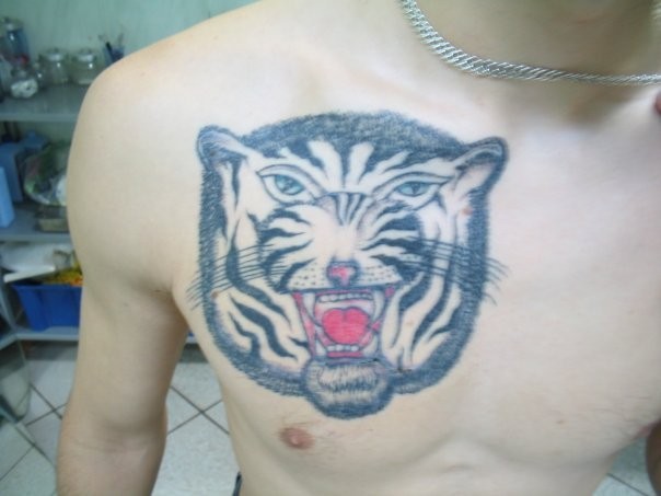 Партак на груди: тату тигра