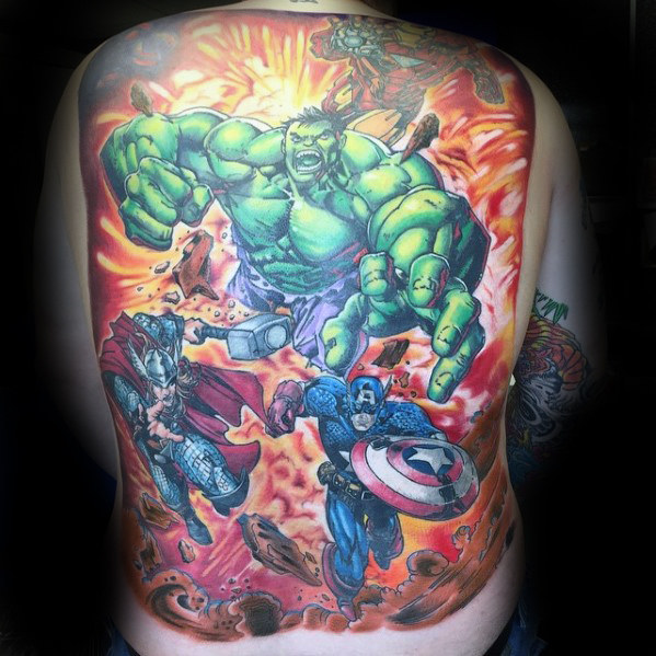 Тату Marvel на спине