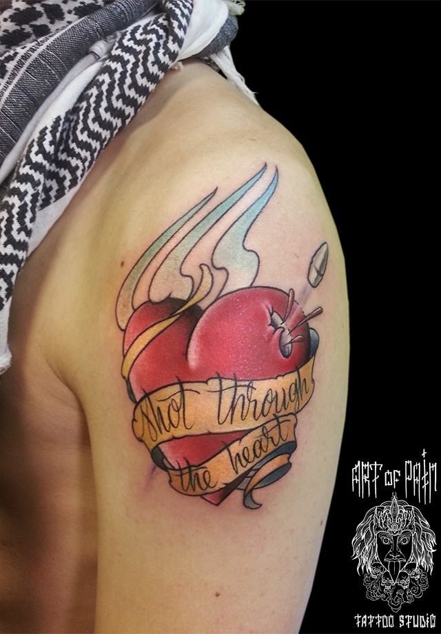 Фото тату олд скул: простреленное сердце