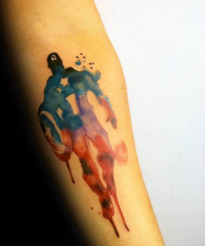 Тату Капитан Америка акварель