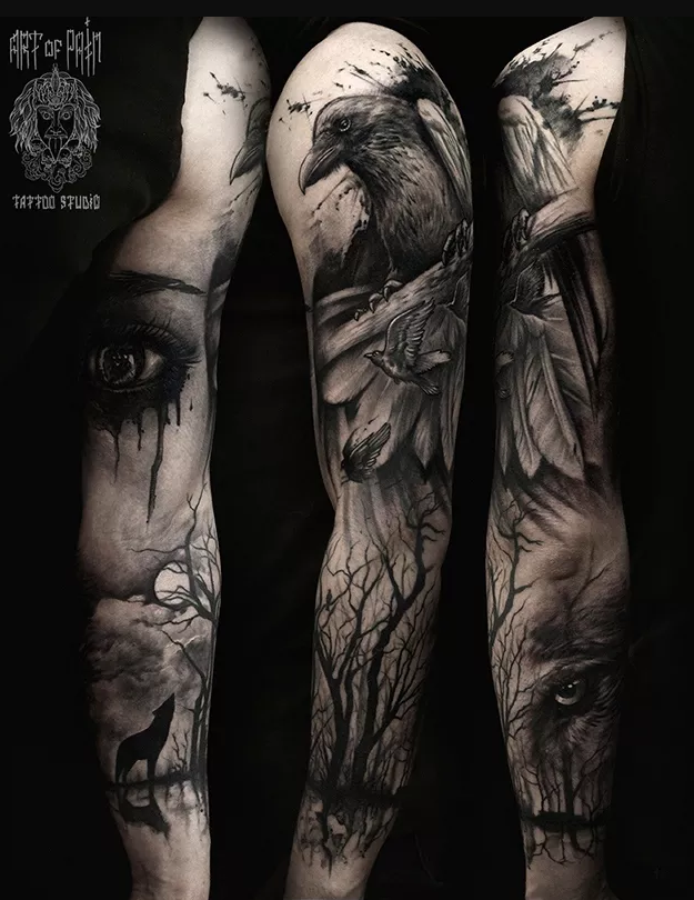 Тату ворона на руке