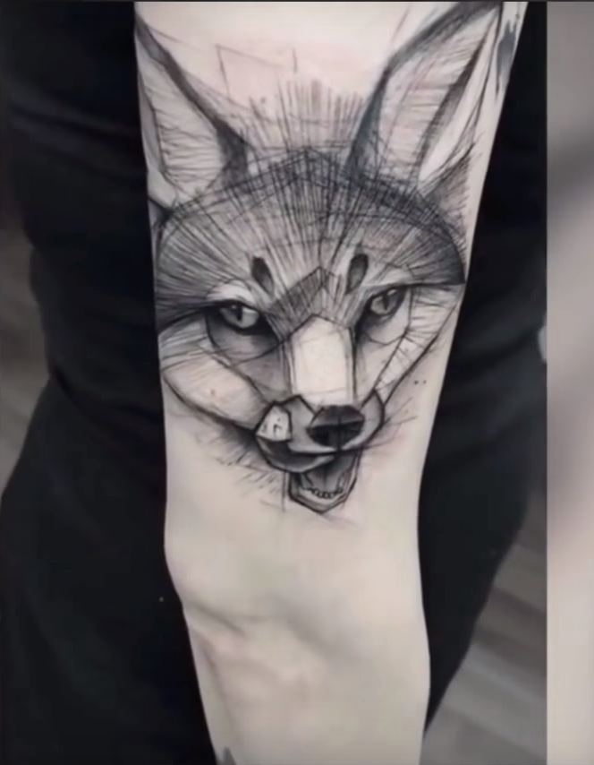 тату скетч лиса