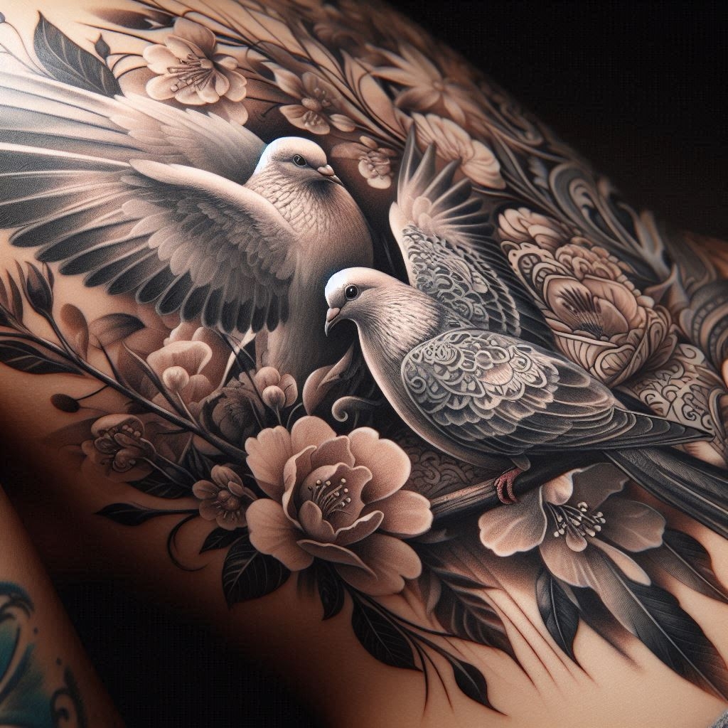 эскиз тату голубь