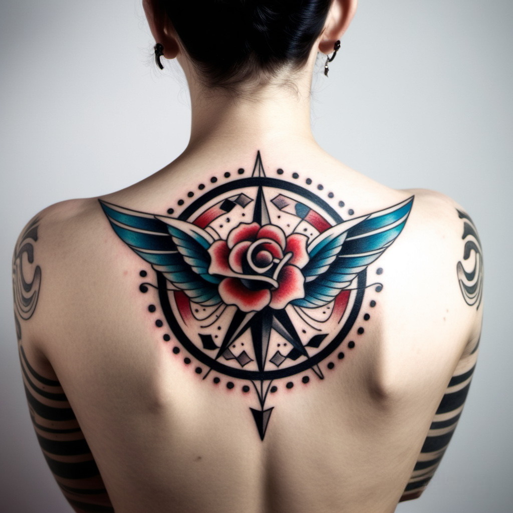 эскиз татуировки в стиле олд скул на спине