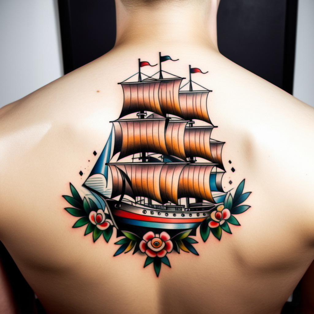 эскиз татуировки в стиле олдскул на спине