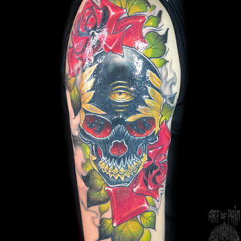 татуировка с черепом в стиле нью-скул