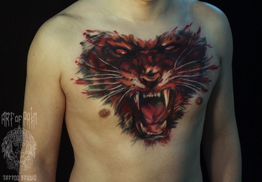 Тату (татуировки) Тигр на бедре: значение и эскизы для девушек и мужчин