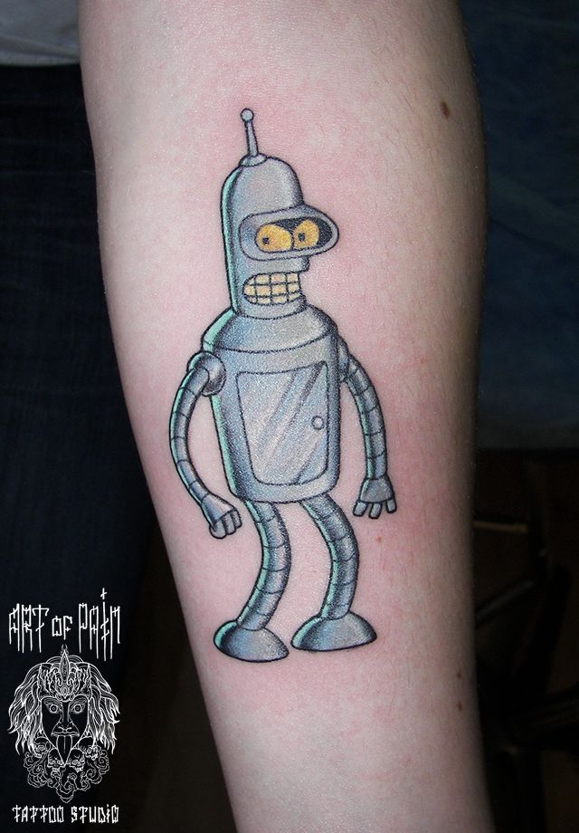 Женская смешная татуировка «робот Бендер»