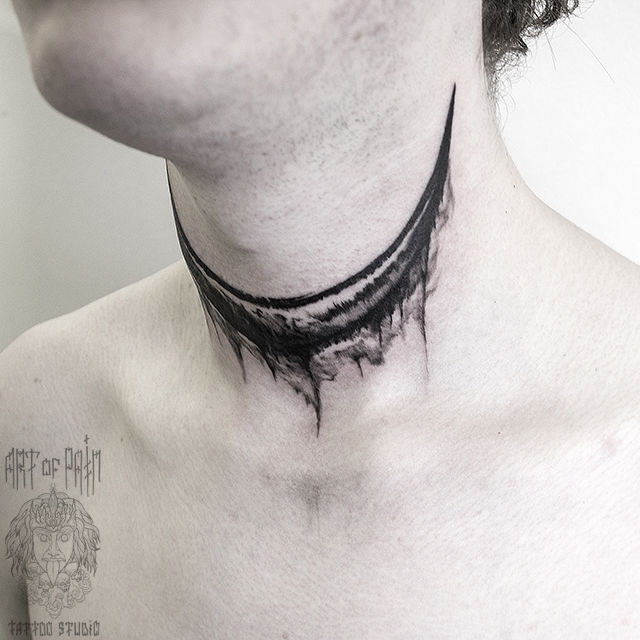 Татуировка мужская хоррор на шее смайлик 3313 | Art of Pain