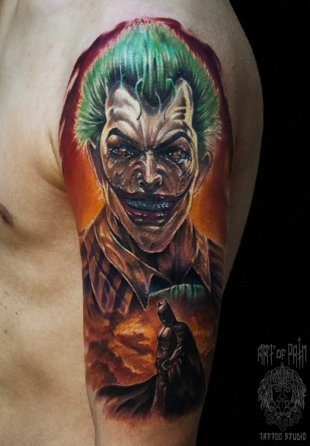 Татуировка мужская реализм на плече Джокер – Мастер тату: 