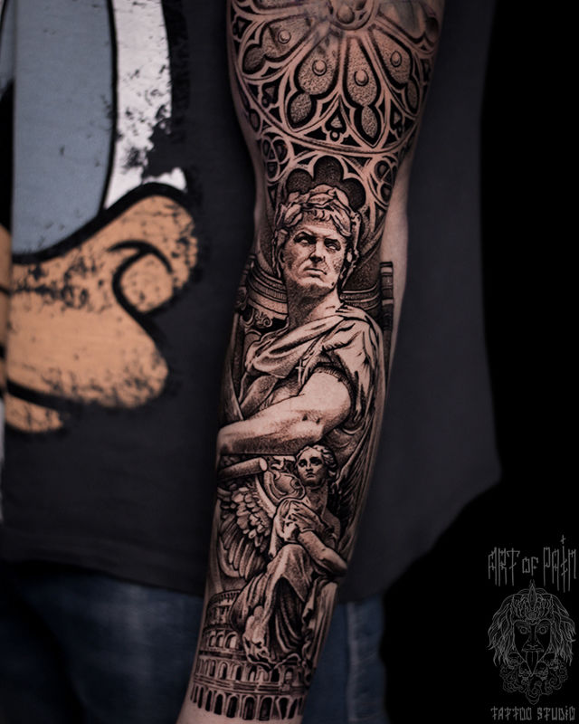 Татуировка мужская реализм тату-рукав статуи портреты – Мастер тату: Слава Tech Lunatic