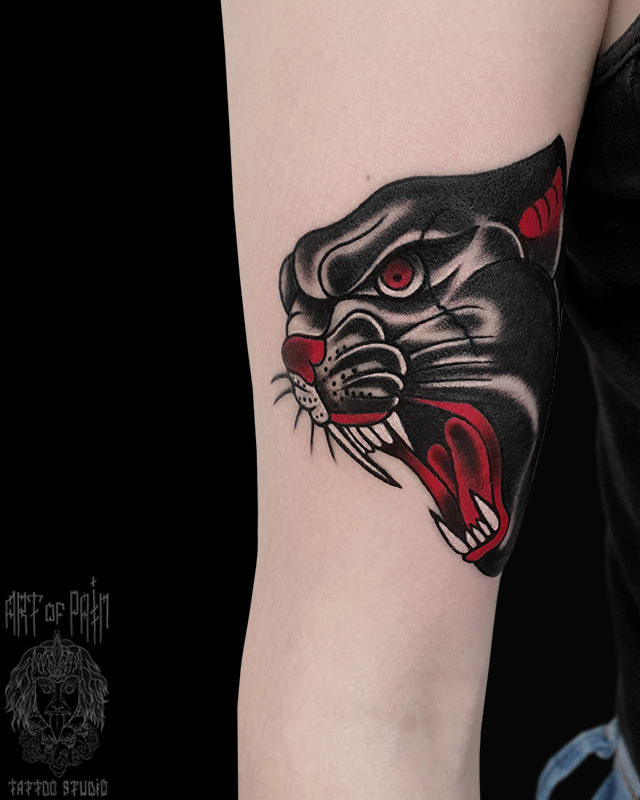 Татуировка женская олд скул на предплечье пантера – Мастер тату: 