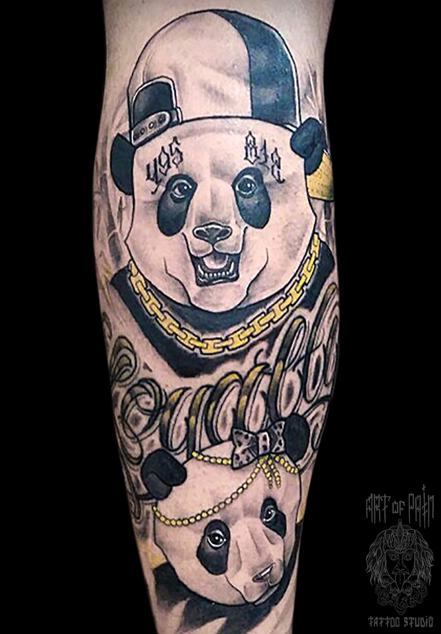 Татуировка мужская black&grey на голени панды – Мастер тату: 