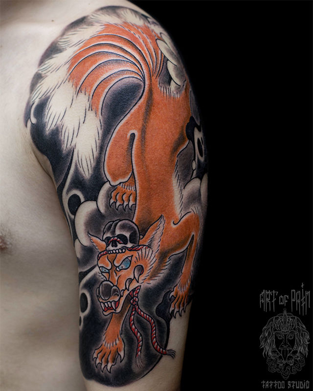 Татуировка мужская япония на плече лис – Мастер тату: 