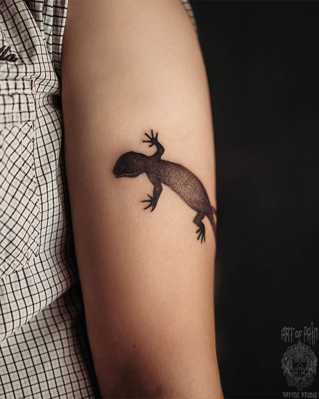 Татуировка женская графика на плече ящерица – Мастер тату: Святослав Ильин
