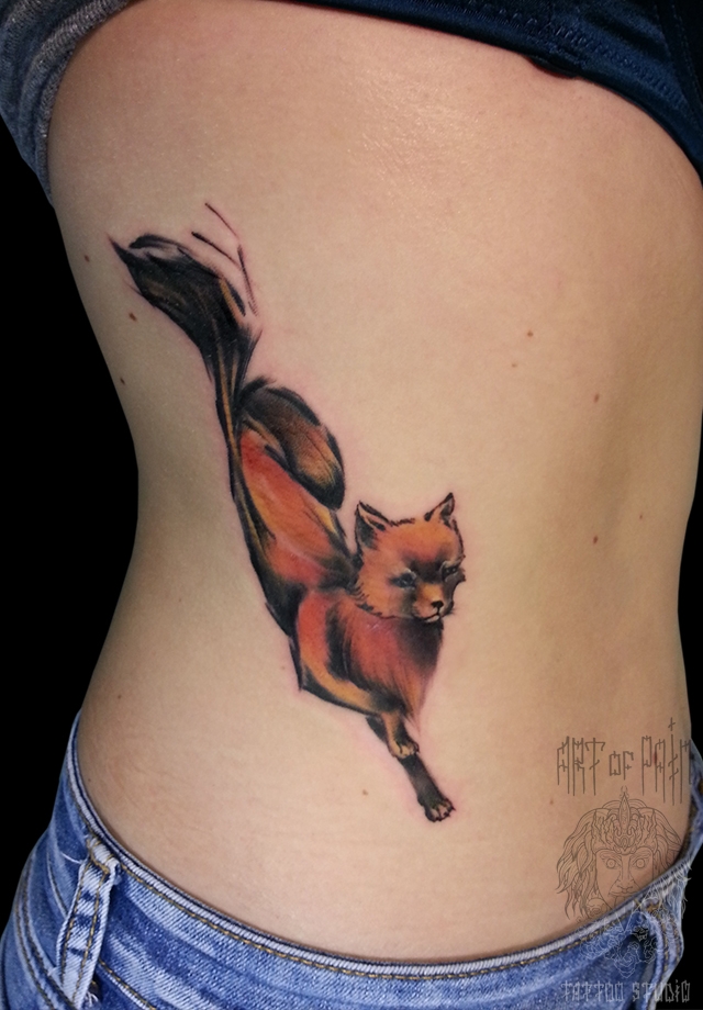 Татуировка женская акварель на боку лиса – Мастер тату: 