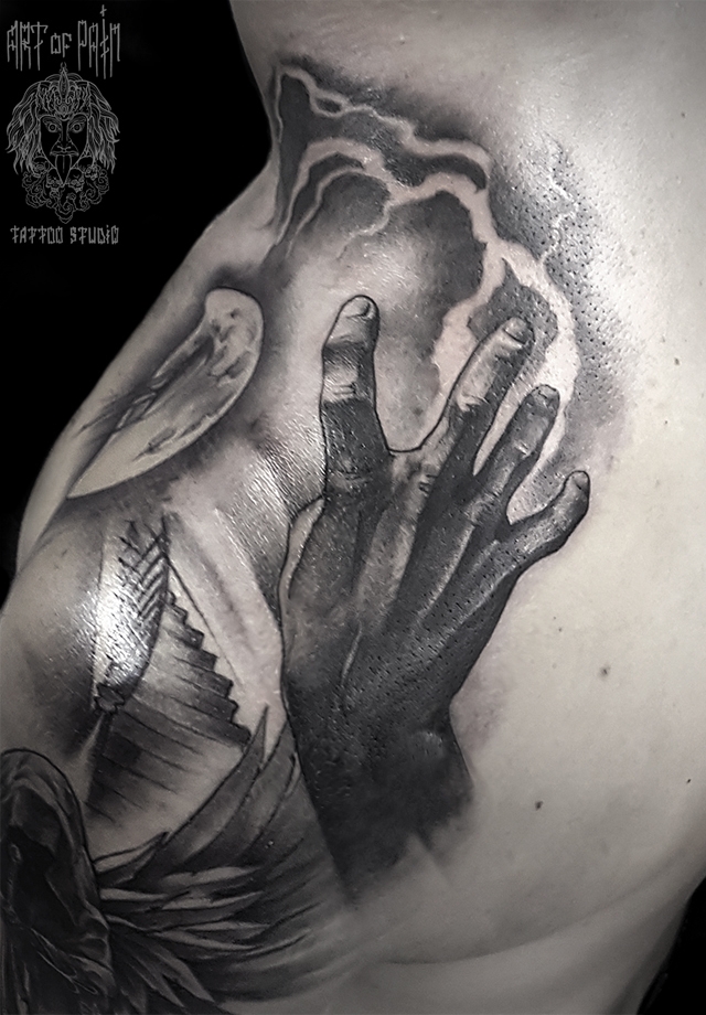 Татуировка мужская black&grey на лопатке рука – Мастер тату: 