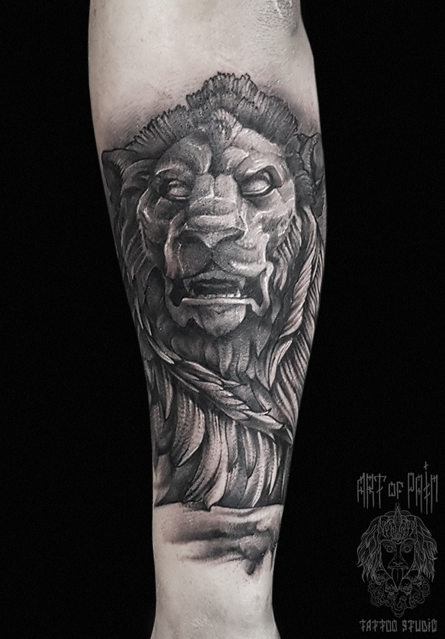 Татуировка мужская black&grey на предплечье лев – Мастер тату: 