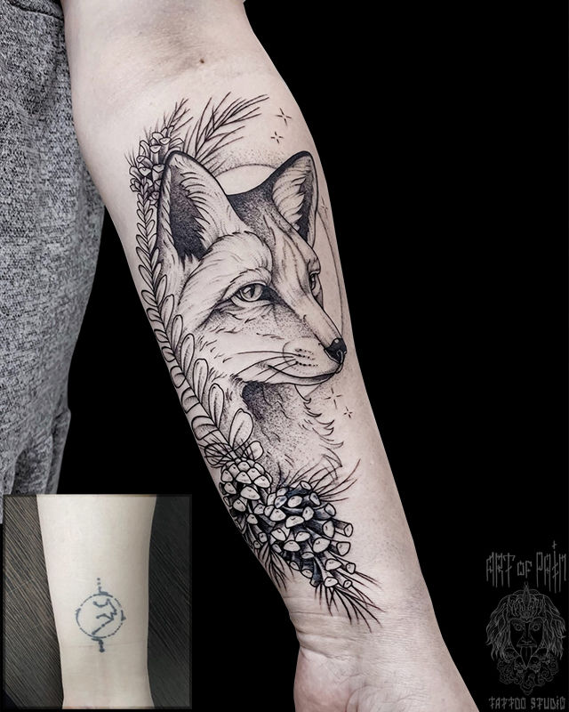 Татуировка женская графика на предплечье лиса – Мастер тату: Мария Котова