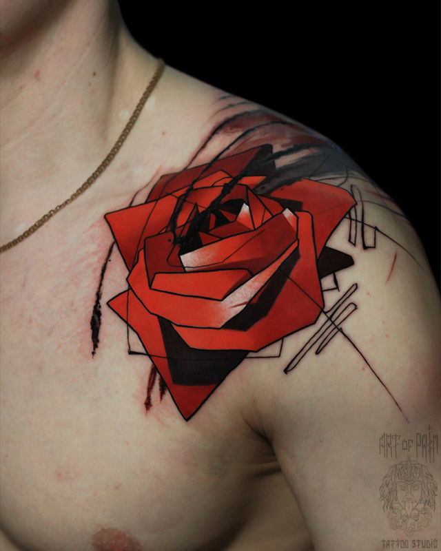 Татуировка мужская графика на плече роза – Мастер тату: Александр Pusstattoo