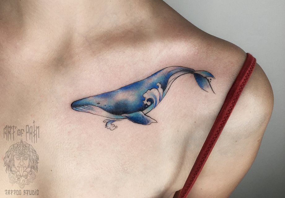 Татуировка женская акварель на ключице кит – Мастер тату: 