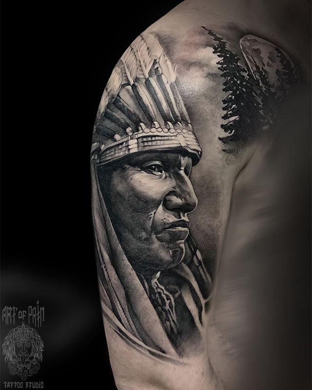 Татуировка мужская реализм на плече индеец – Мастер тату: 