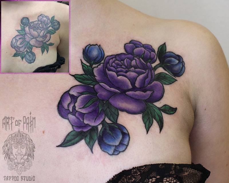 Татуировка женская нью-скул на груди цветы – Мастер тату: Анастасия Родина