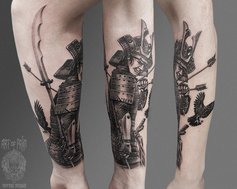 Татуировка мужская графика на предплечье самурай в доспехах – Мастер тату: 