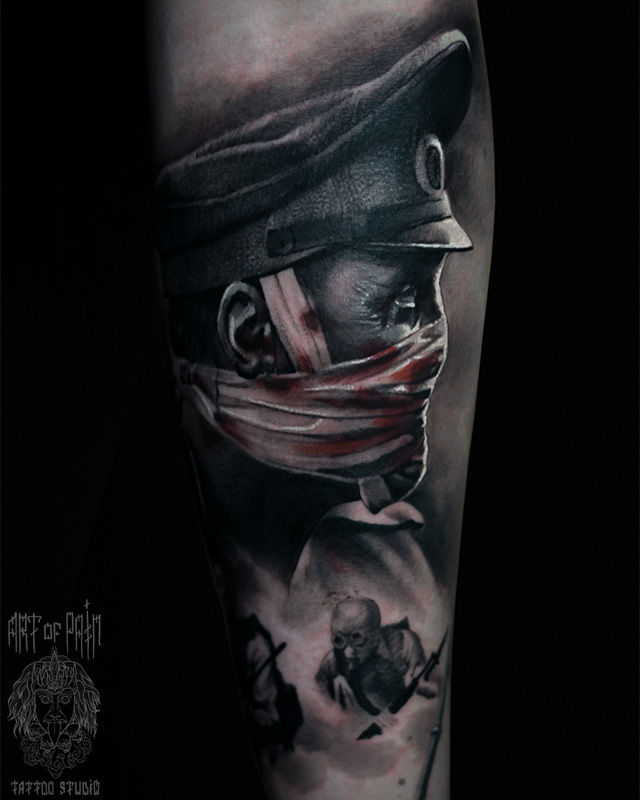 Татуировка мужская реализм на предплечье портрет военного – Мастер тату: Александр Pusstattoo