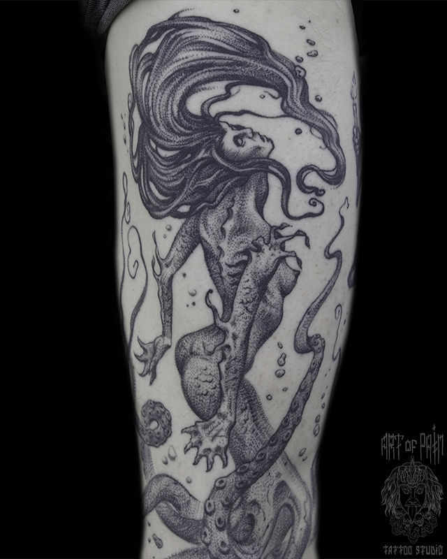 Татуировка мужская графика на предплечье русалка-осьминог – Мастер тату: 