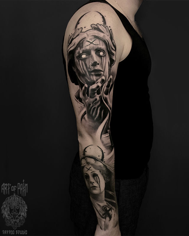 Татуировка мужская реализм тату-рукав богини – Мастер тату: Анастасия Юсупова