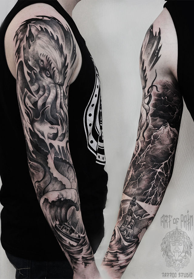 Татуировка мужская графика тату-рукав кракен – Мастер тату: 