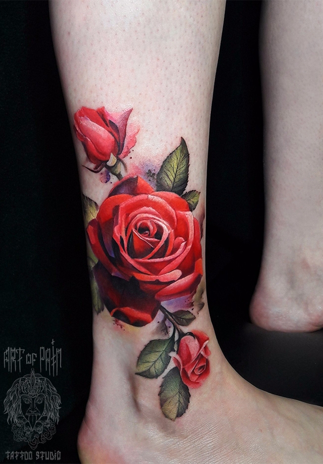 Татуировка женская реализм на щиколотке роза – Мастер тату: 