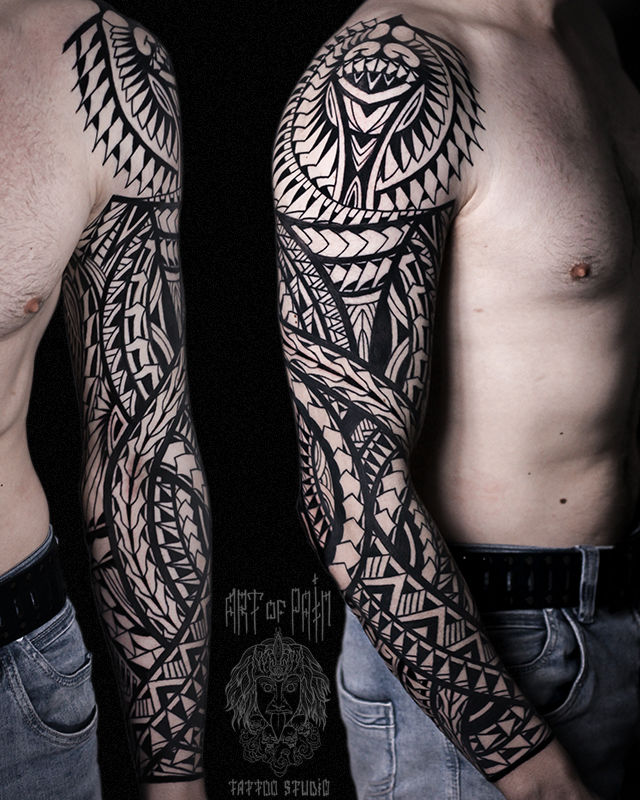 Татуировка мужская полинезия тату-рукав орнамент – Мастер тату: Юрий Хандрыкин