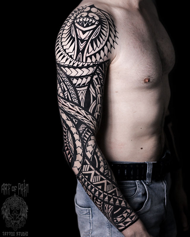 Татуировка мужская полинезия тату-рукав орнамент – Мастер тату: Юрий Хандрыкин