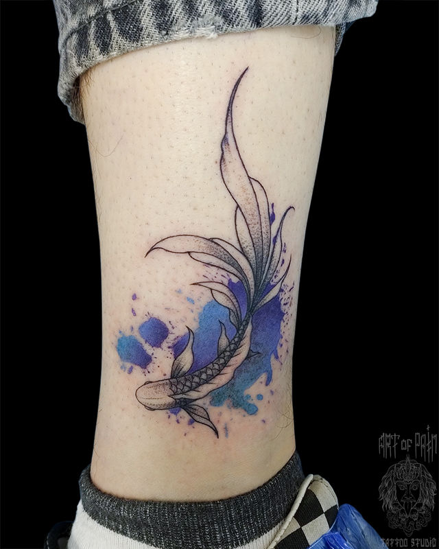 Татуировка женская акварель на щиколотке рыба – Мастер тату: Анастасия Родина