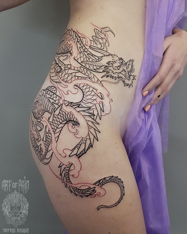Татуировка женская япония на бедре дракон – Мастер тату: 
