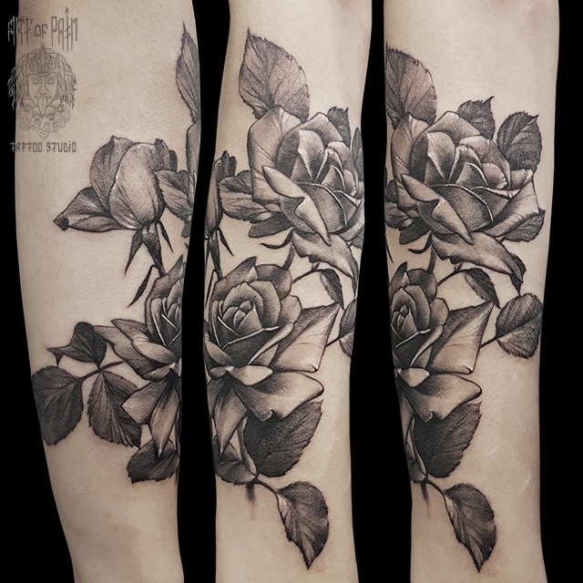 Татуировка женская black&grey на предплечье розы – Мастер тату: 