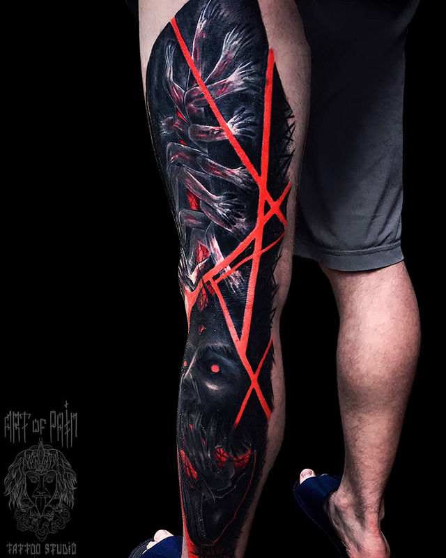 Татуировка мужская хоррор на ноге монстр – Мастер тату: 