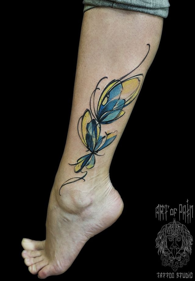 Татуировка женская акварель на ноге бабочка – Мастер тату: 
