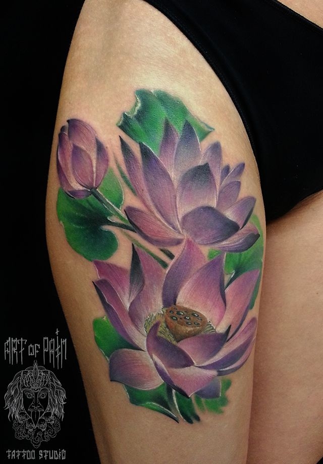 Татуировка женская акварель на бедре цветы – Мастер тату: 