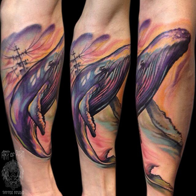 Татуировка мужская акварель на предплечье кит – Мастер тату: 