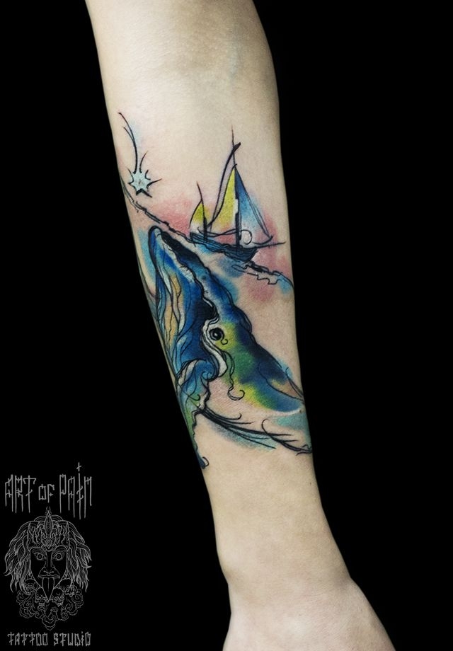 Татуировка женская акварель на руке кит – Мастер тату: 