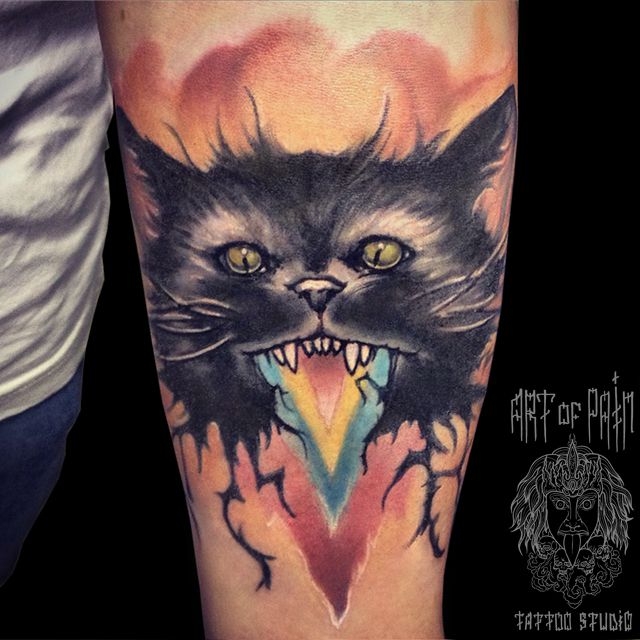 Татуировка мужская акварель на руке кот – Мастер тату: 