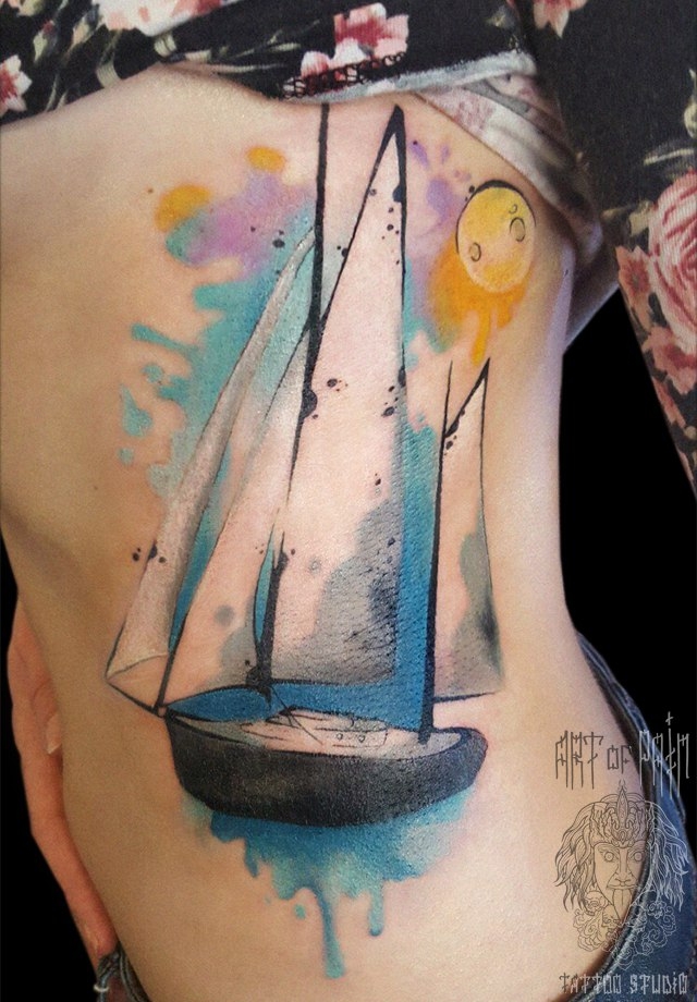  Татуировка женская акварель на боку лодка – Мастер тату: 