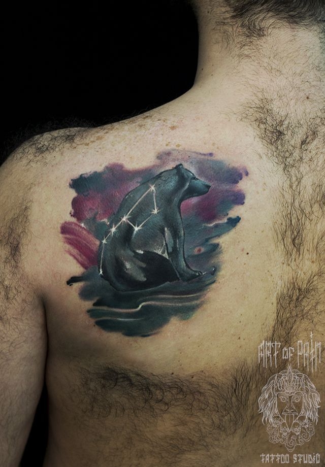 Татуировка мужская акварель на спине медведь – Мастер тату: 