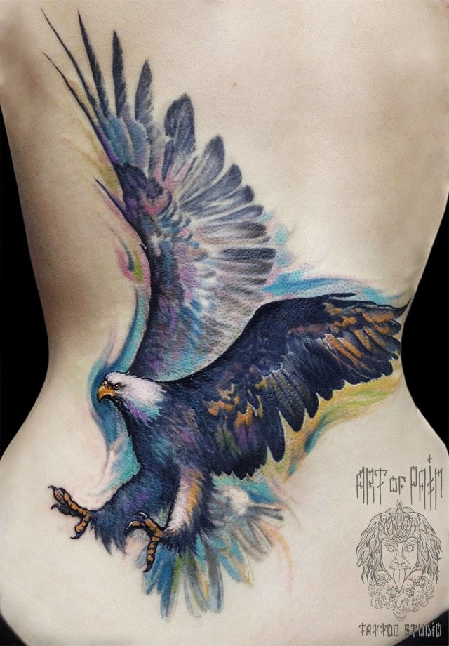 Татуировка женская акварель на спине орел – Мастер тату: 