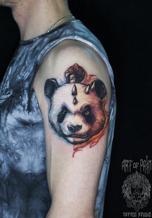 Татуировка мужская акварель на плече панда – Мастер тату: 