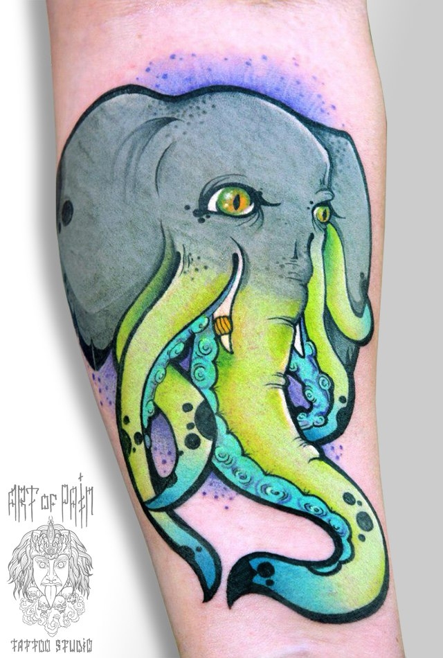  Татуировка мужская акварель на предплечье слон – Мастер тату: 