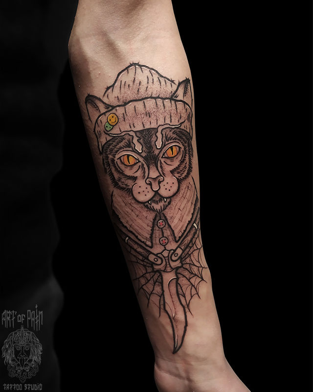 Татуировка мужская графика на предплечье кот – Мастер тату: 